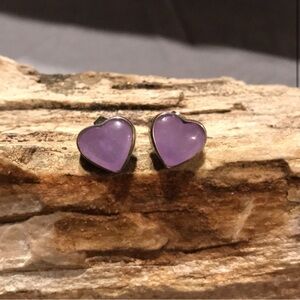 Purple Jade Heart Earrings